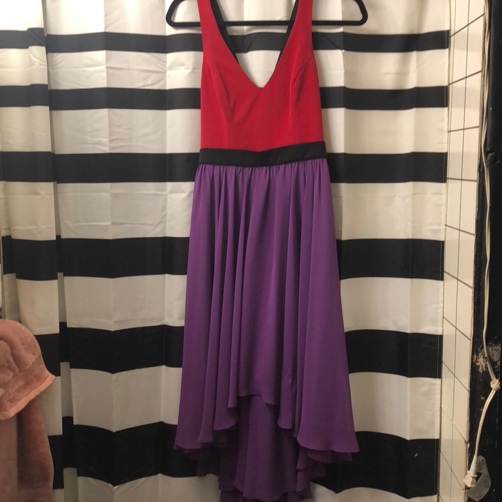 Black Halo vibrant color block hi-low dress size 2